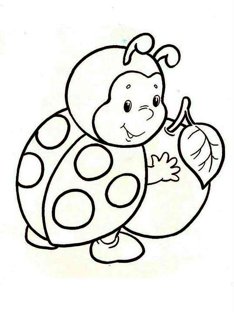 Ladybug holds an apple coloring page