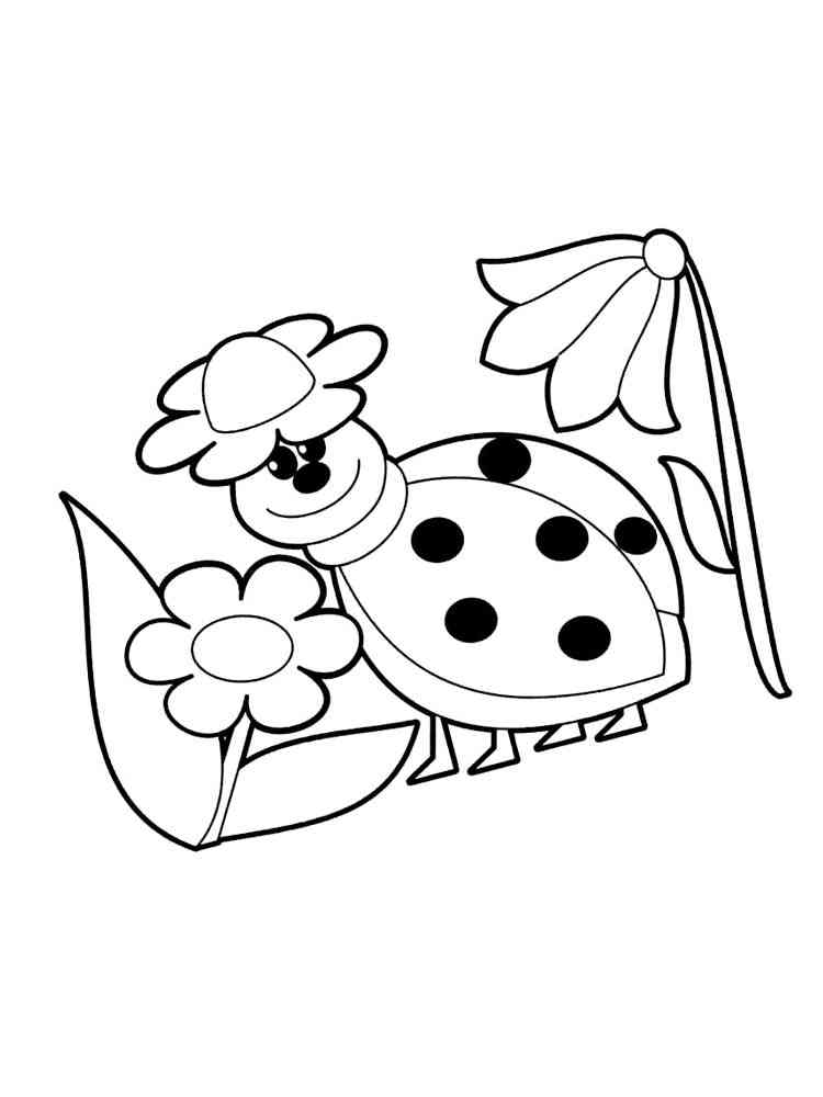 Ladybug and Flowers coloring page