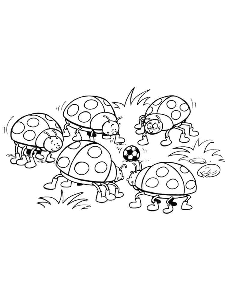 Ladybugs play soccer coloring page