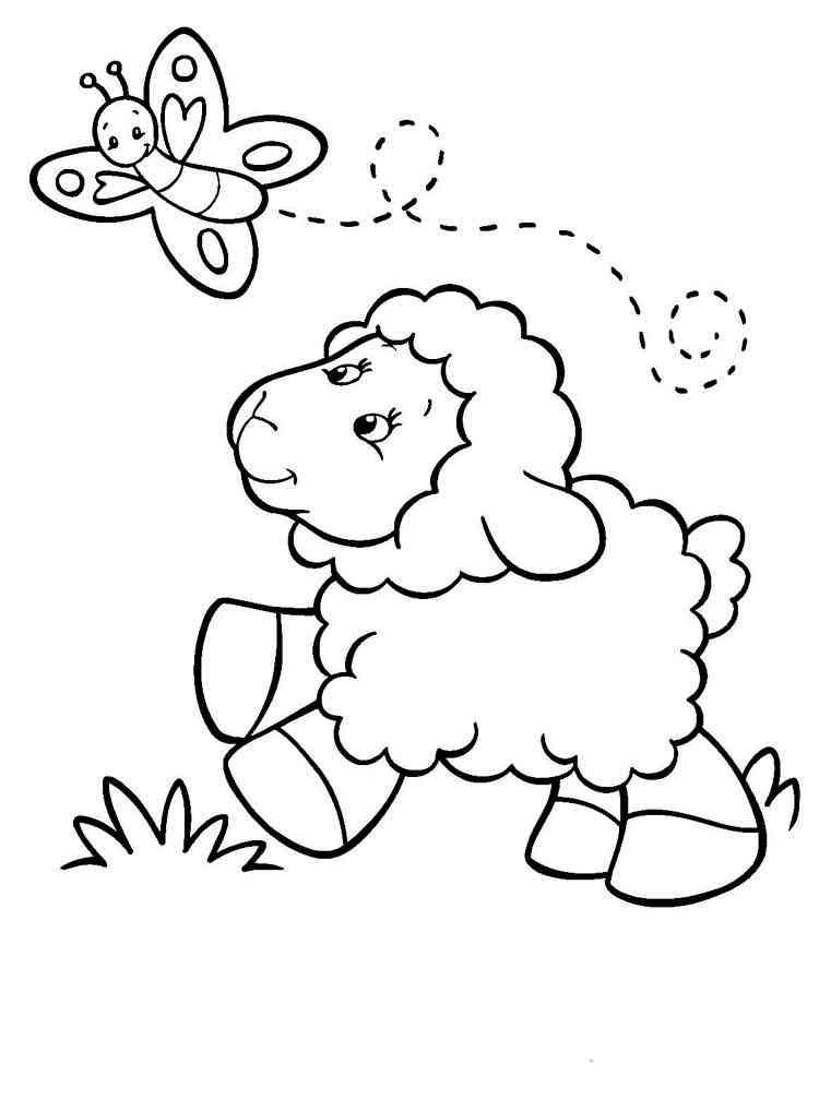 Lamb chasing a butterfly coloring page