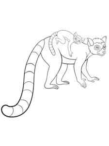 Lemur with a cub on its back coloring page