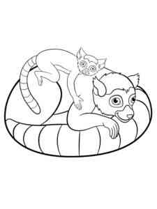 Lemur lying with a cub coloring page