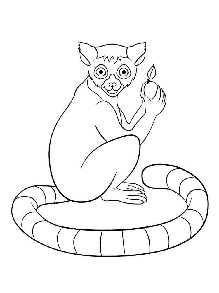 Lemur with peach coloring page