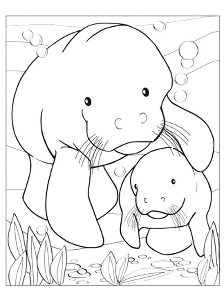 Manatee Mother And Baby coloring page