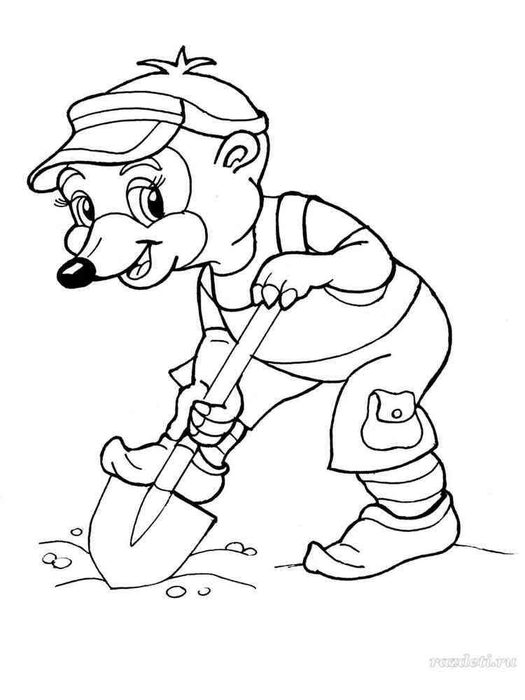 Mole digs with a shovel coloring page