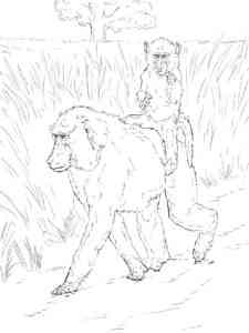 Baboon with a cub coloring page