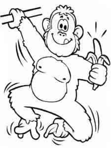 Monkey dancing with a banana coloring page