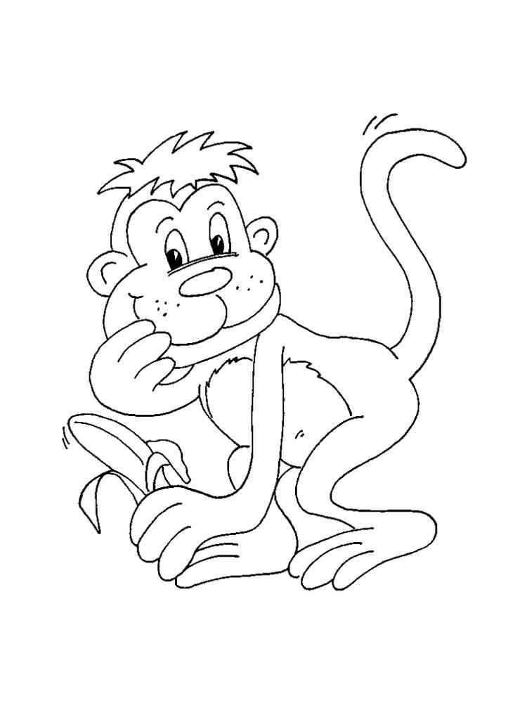 Monkey holds a banana coloring page