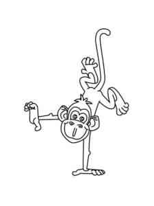 Monkey stands on his hand coloring page