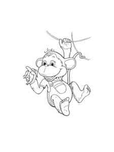 Monkey with a banana on a liana coloring page