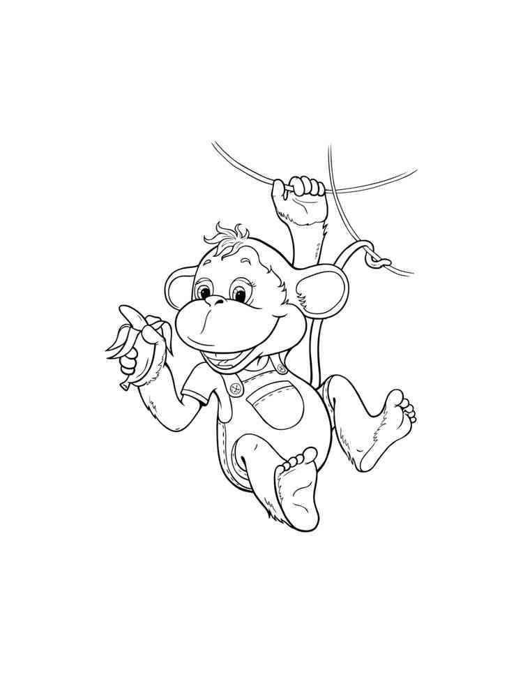 Monkey with a banana on a liana coloring page