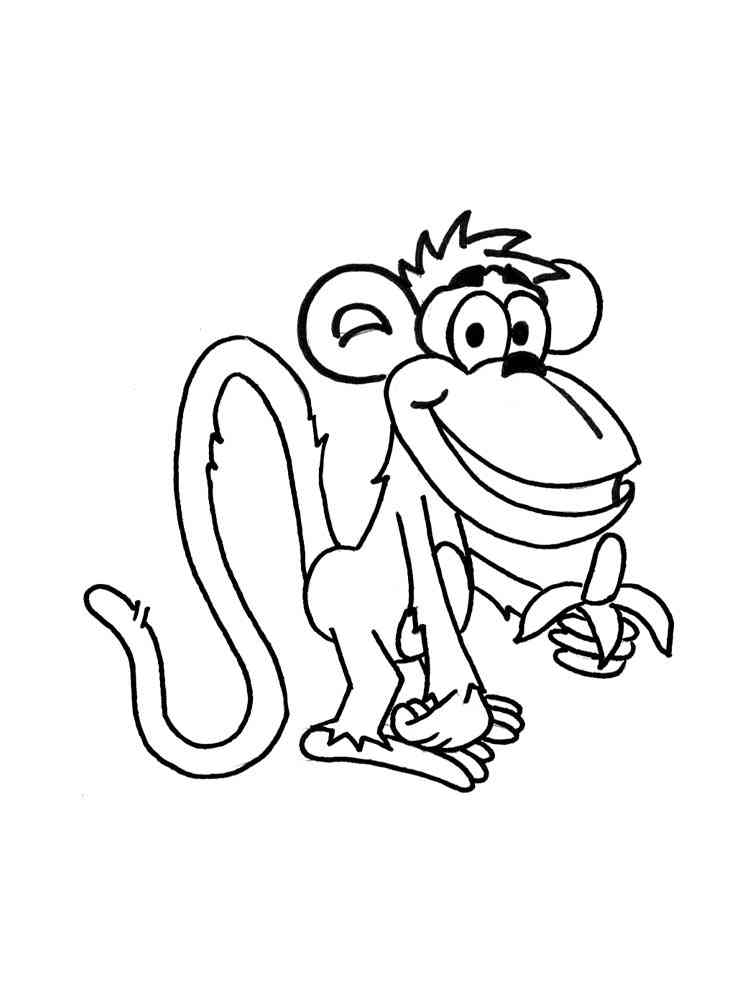 Cartoon Monkey holds a banana coloring page