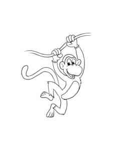 Cartoon Monkey on a liana coloring page