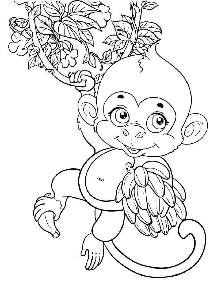 Cute Monkey with bananas coloring page