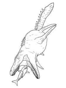 Mosasaurus hunting a shark coloring page