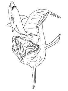 Mosasaurus and Shark coloring page