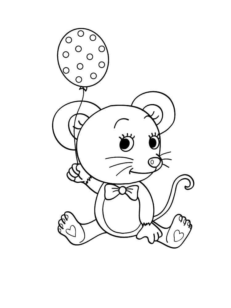 Mouse holding a balloon coloring page