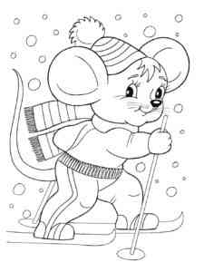 Mouse on skis coloring page
