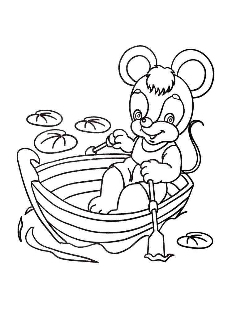 Mouse sails on a boat coloring page