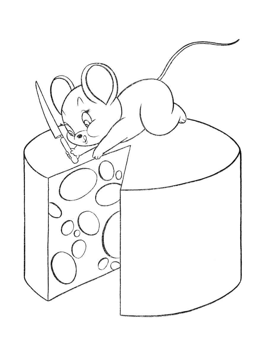 Mouse cuts the Cheese coloring page