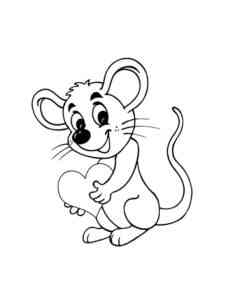 Mouse holds a heart coloring page
