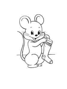 Mouse holding a sock coloring page