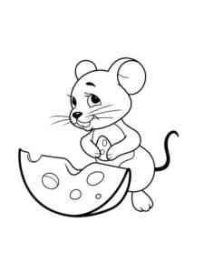 Mouse and a piece of cheese coloring page