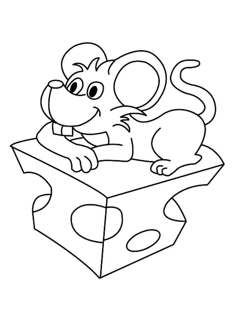 Mouse lies on cheese coloring page