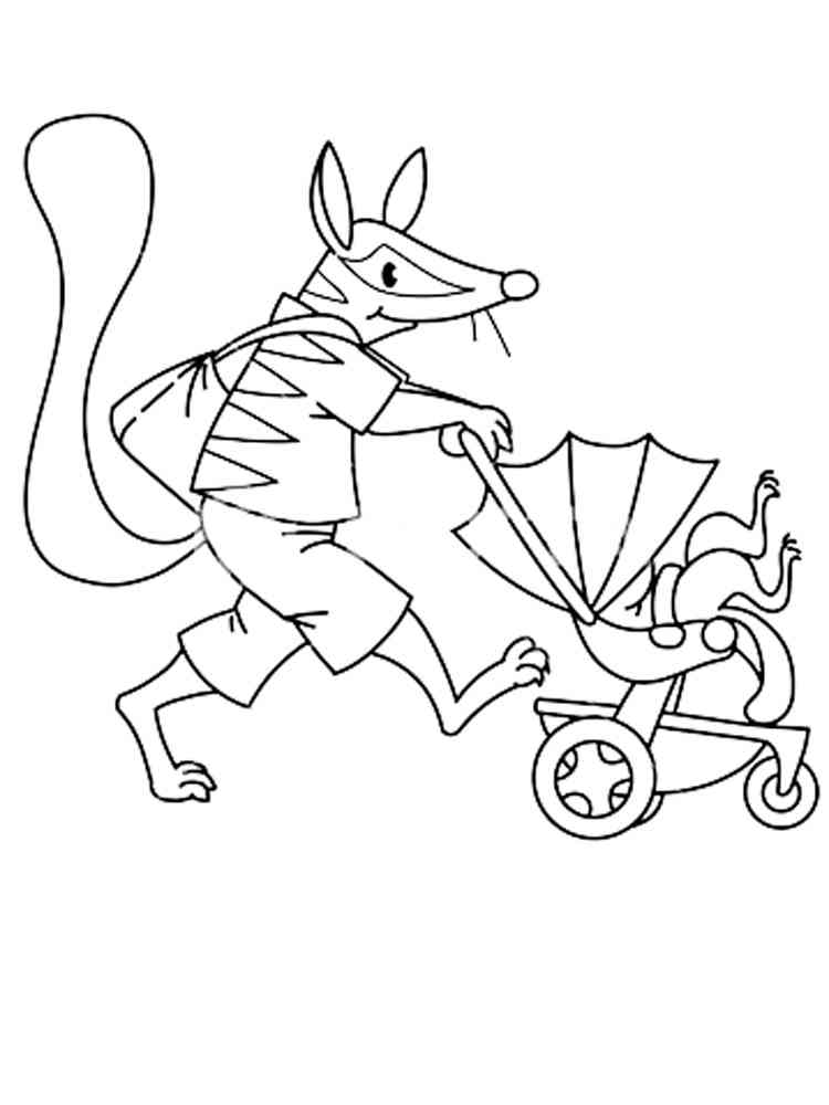 Numbat with stroller coloring page