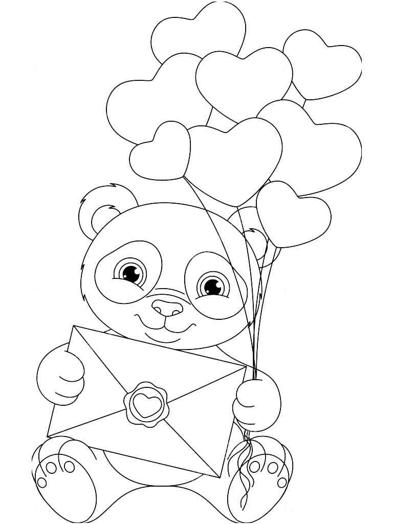 Panda with balloons coloring page