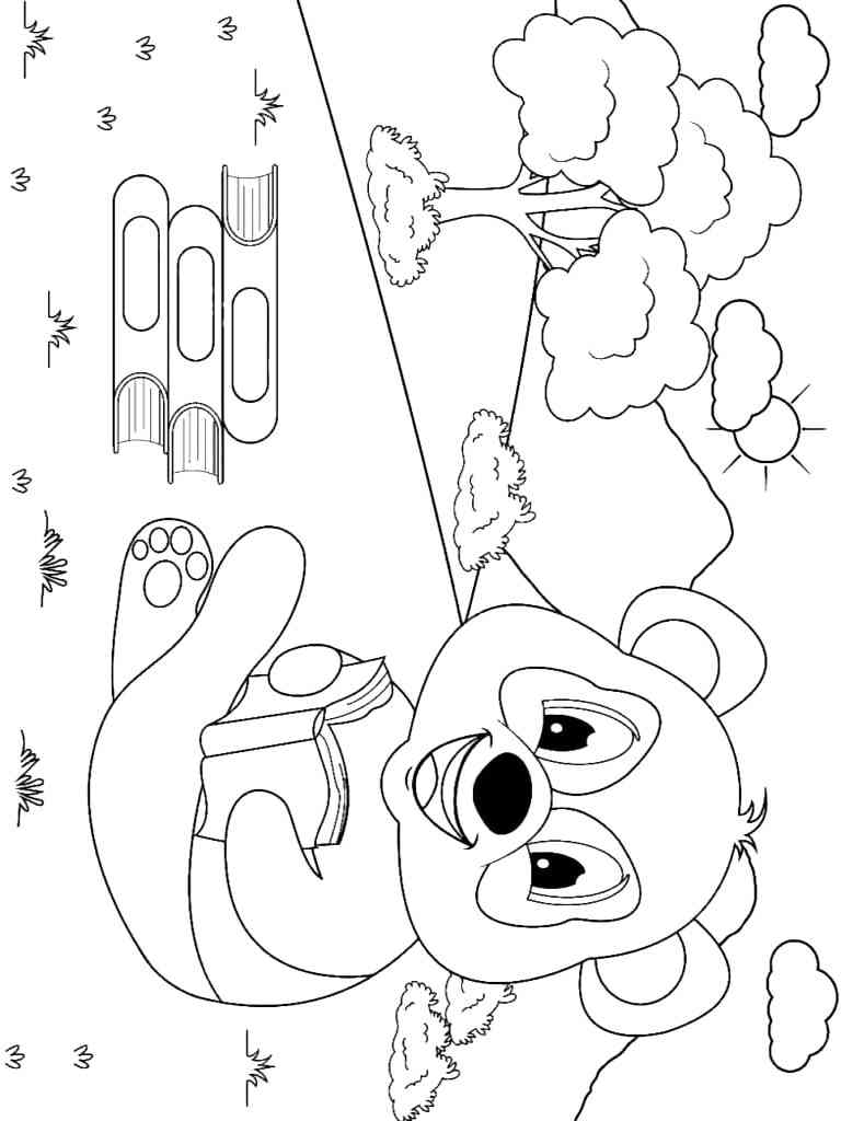 Panda with a book coloring page