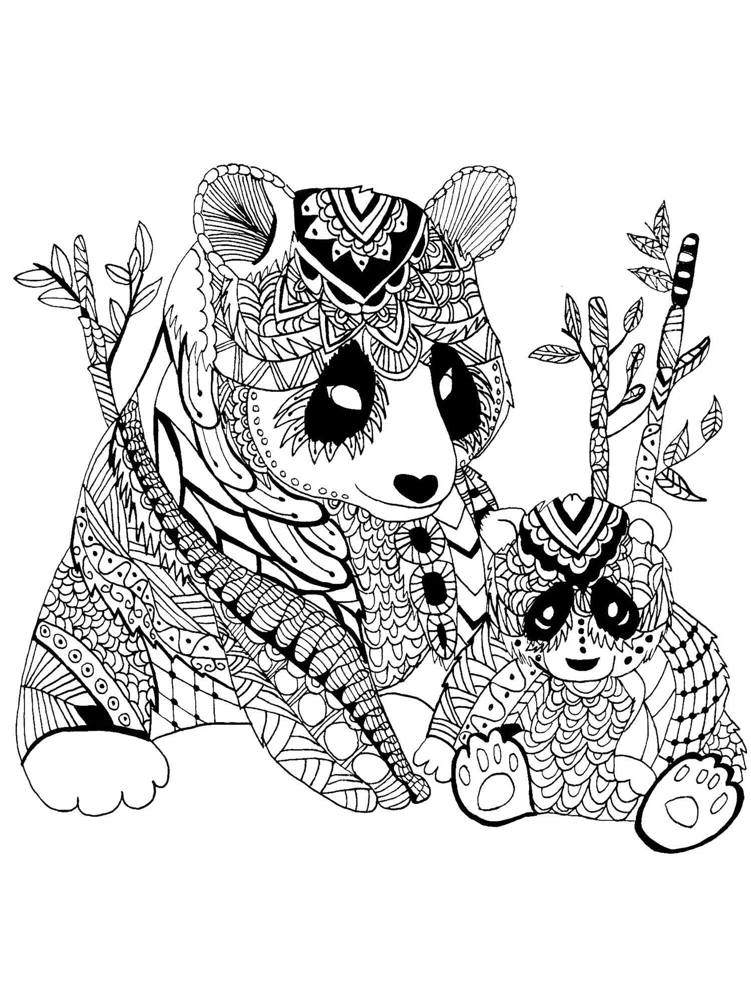 Pandas Antistress coloring page
