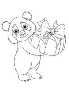 Panda with a present coloring page