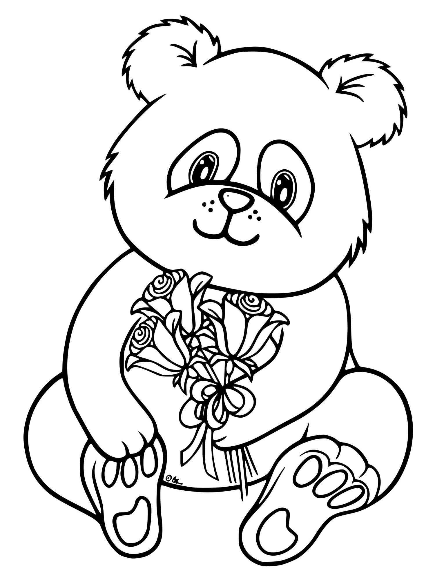 Panda with a bouquet of flowers coloring page