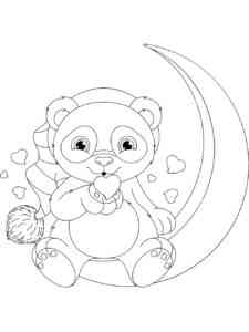 Cute panda with hearts coloring page