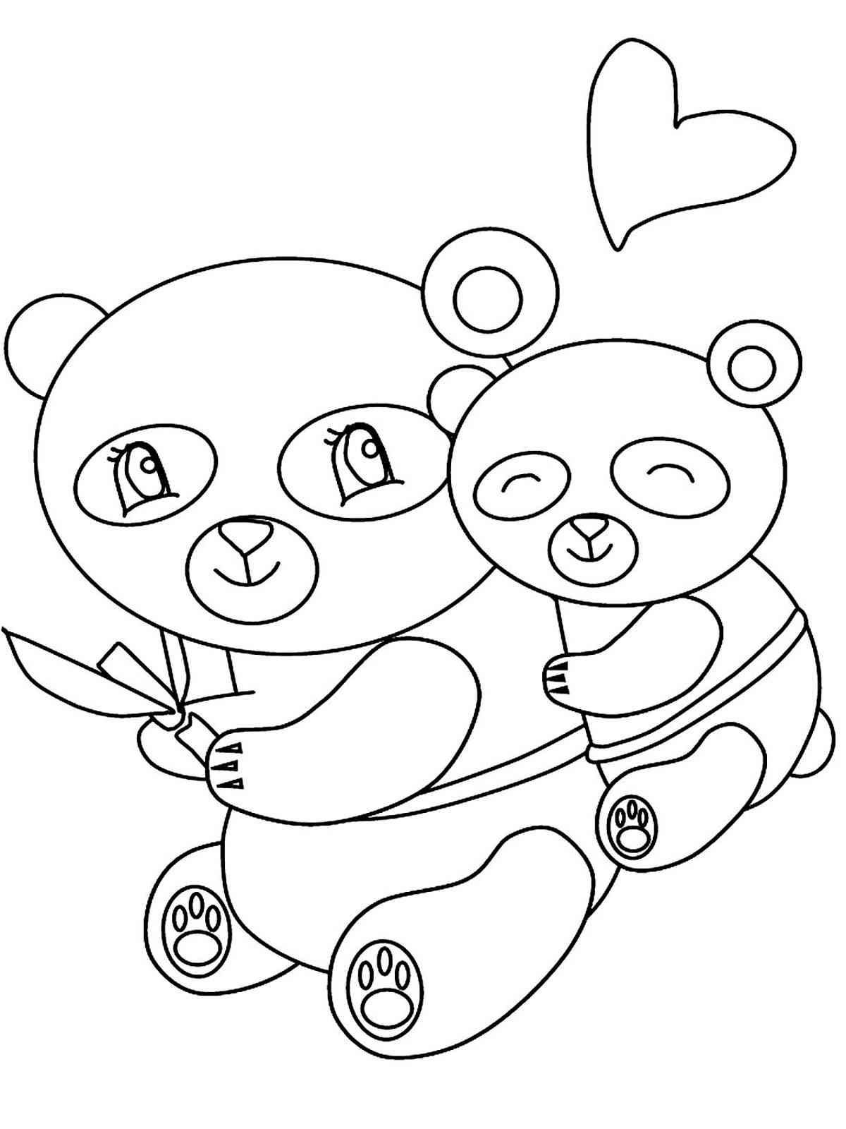 Panda with a cub on his back coloring page