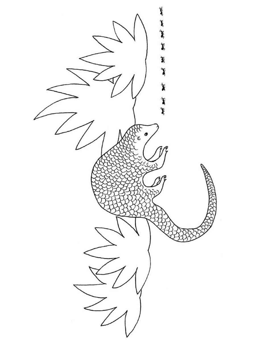 Pangolin catches ants coloring page