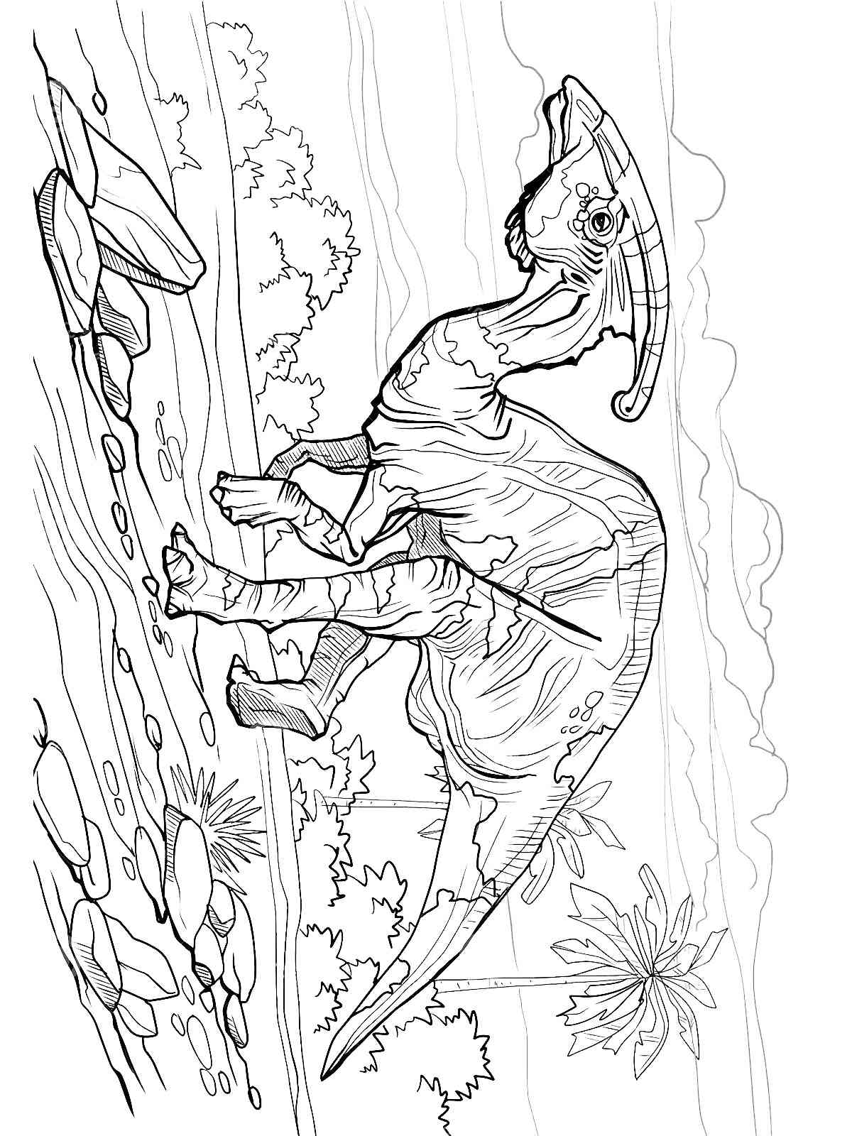 Realistic Parasaurolophus coloring page