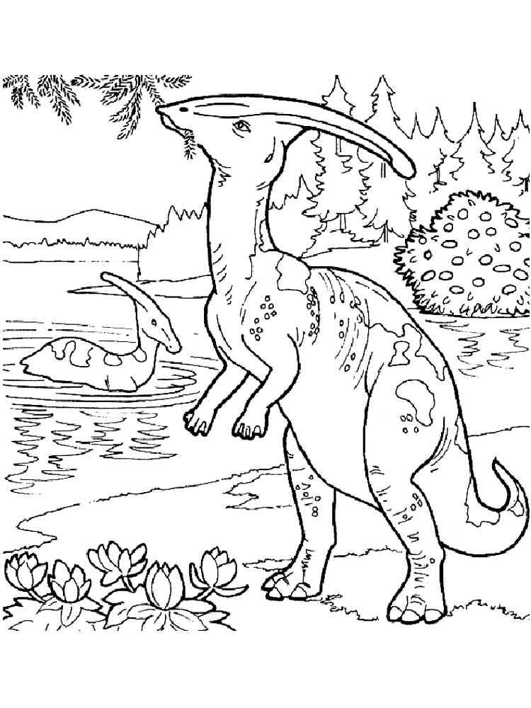 Parasaurolophus eats leaves coloring page