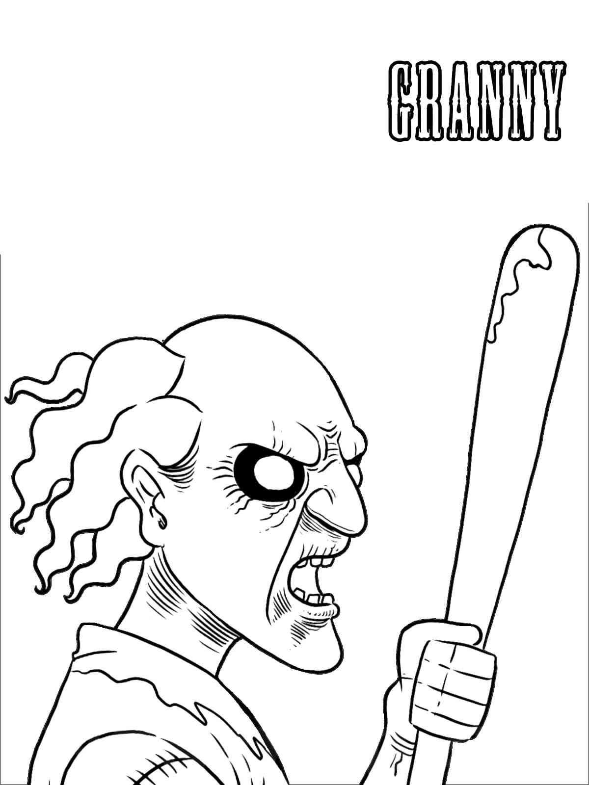 Granny with a bat coloring page