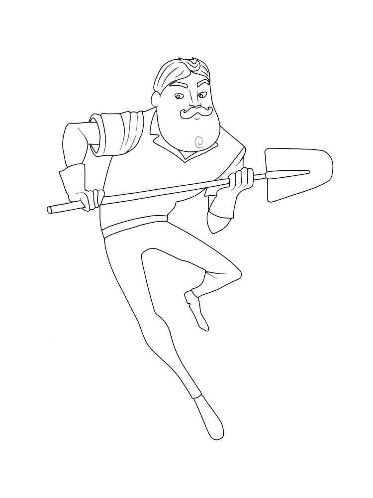 Hello Neighbor with a shovel coloring page