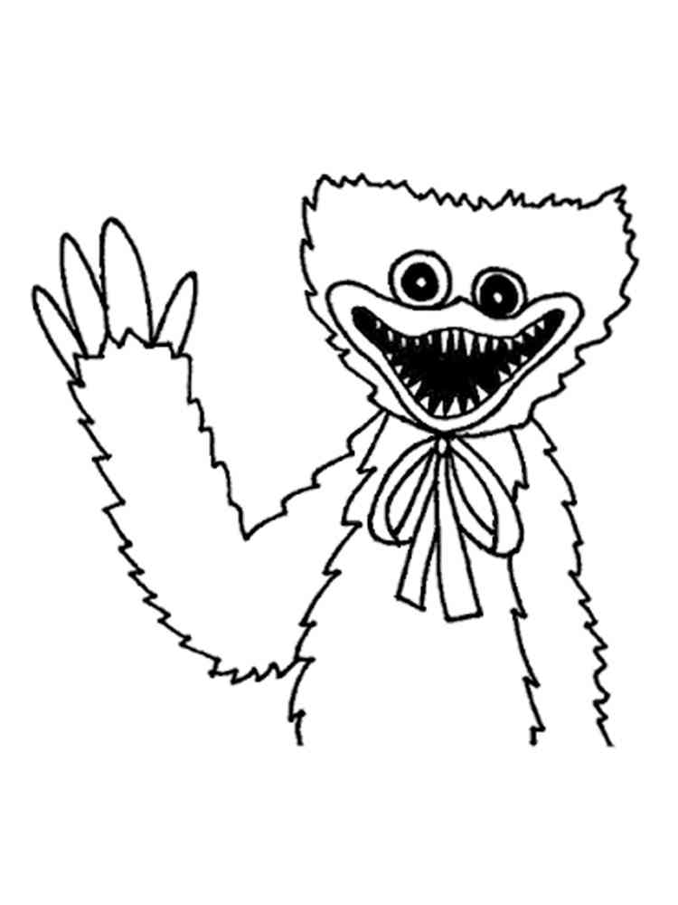 Huggy Wuggy is waving his hand coloring page