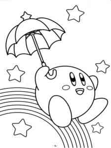 Kirby with an umbrella on a rainbow coloring page