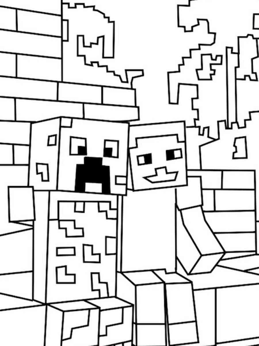 Steve with Creeper Minecraft coloring page