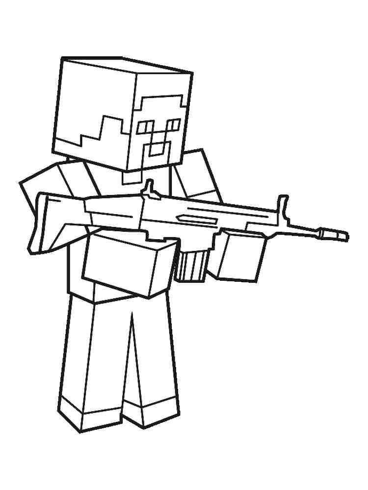 Steve with AK-47 Minecraft coloring page
