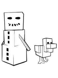 Snow Golem and Chicken Minecraft coloring page