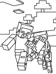 Steve with Wolf Minecraft coloring page
