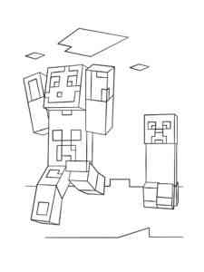 Steve escapes from Creeper Minecraft coloring page