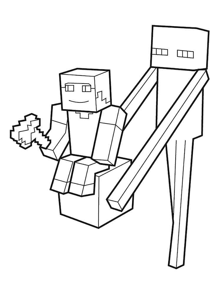Enderman holds Steve Minecraft coloring page