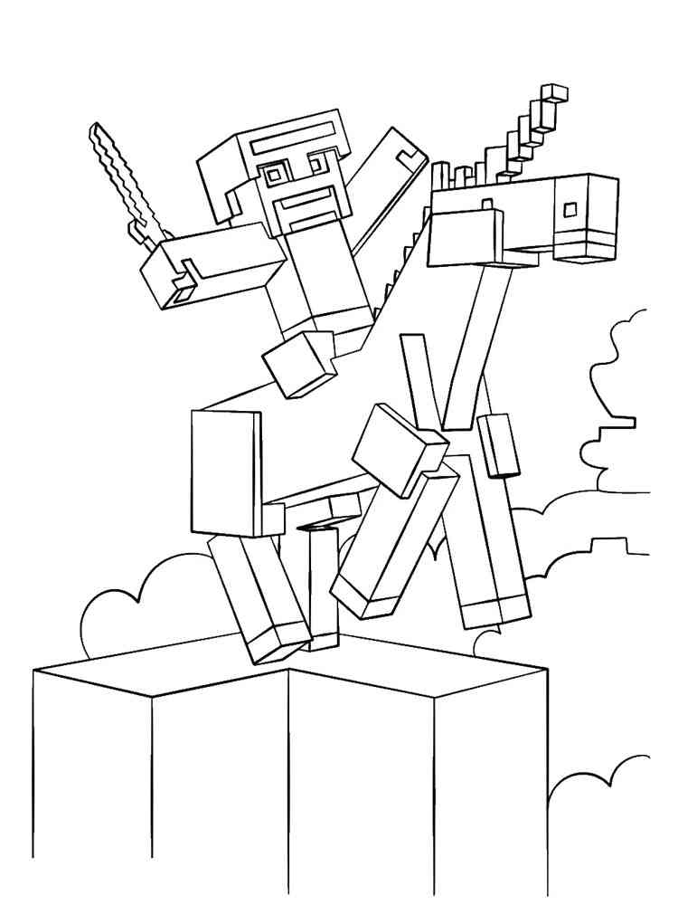 Steve on the Unicorn Minecraft coloring page